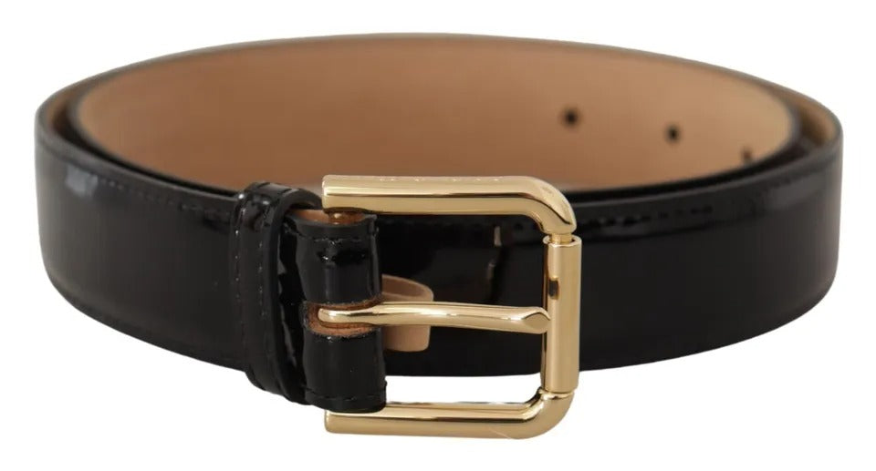Dolce & Gabbana Zwarte Leren Riem met Goudkleurig Metalen Logo en Gegraveerde Gesp