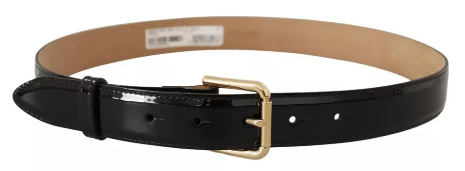 Dolce & Gabbana Zwarte Leren Riem met Goudkleurig Metalen Logo en Gegraveerde Gesp