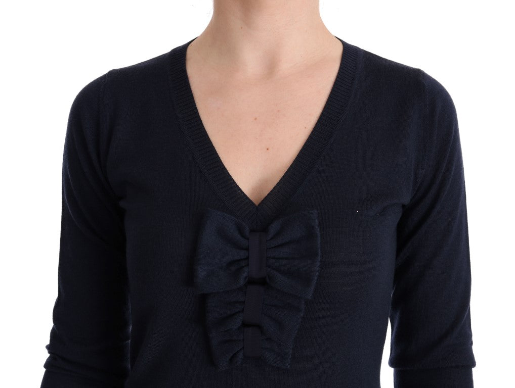 MARGHI LO' Robe chemise en laine bleue à manches longues