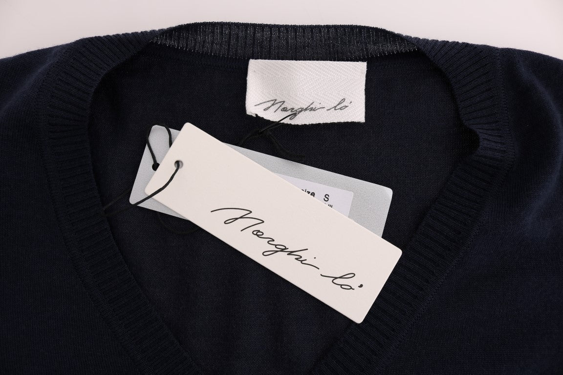 MARGHI LO' Robe chemise en laine bleue à manches longues