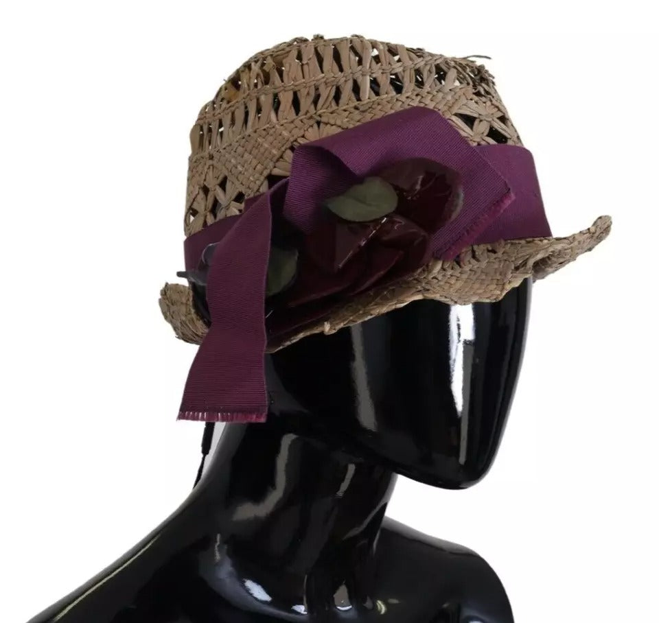 Dolce & Gabbana Bruine Strohoed met Bloemenversiering en Lint