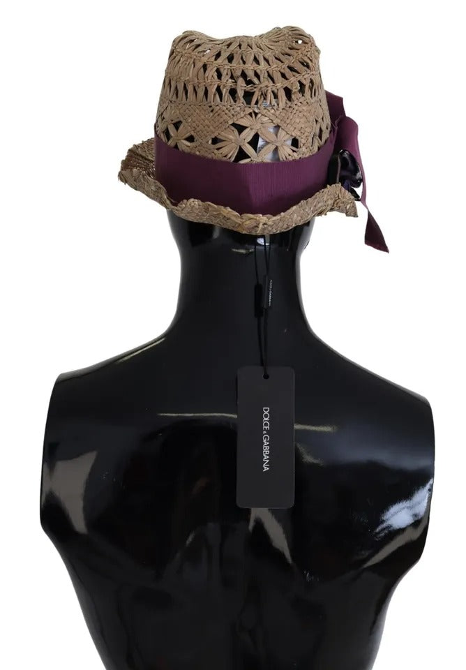 Dolce & Gabbana Bruine Strohoed met Bloemenversiering en Lint