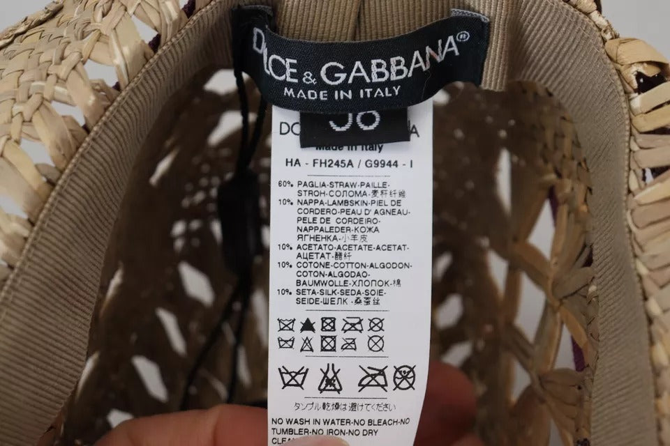Dolce & Gabbana Bruine Strohoed met Bloemenversiering en Lint