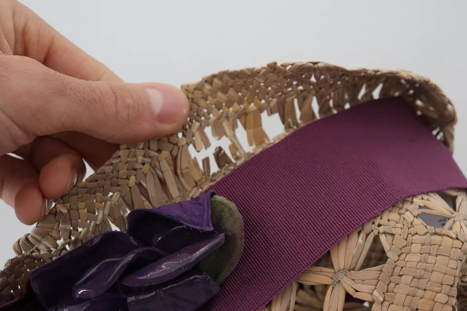 Dolce & Gabbana Bruine Strohoed met Bloemenversiering en Lint