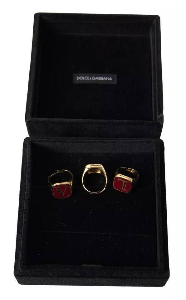 Dolce & Gabbana Gold Brass LOVE Enamel Set of 3 Ring