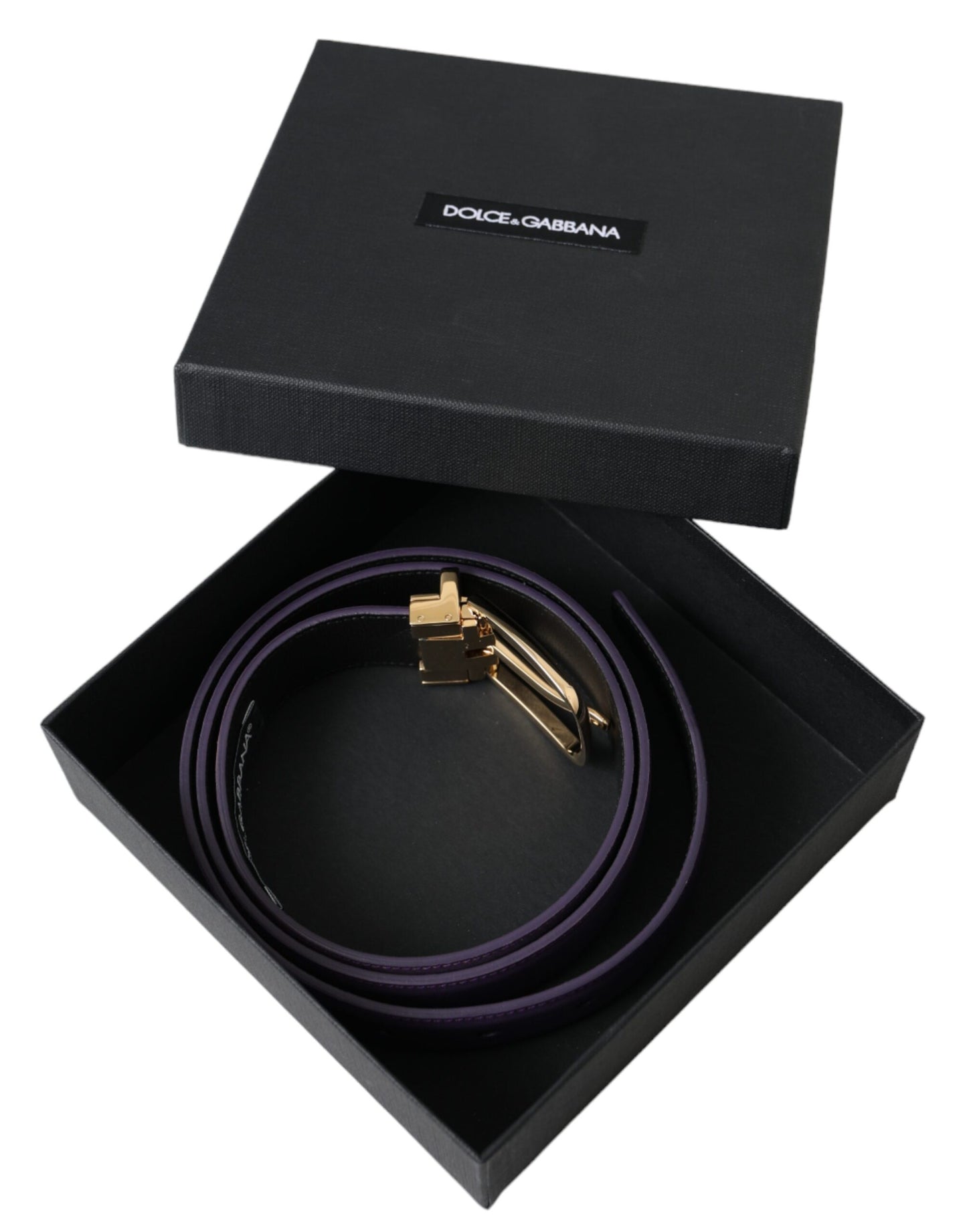 Ceinture Dolce & Gabbana en cuir violet avec boucle en métal doré pour homme