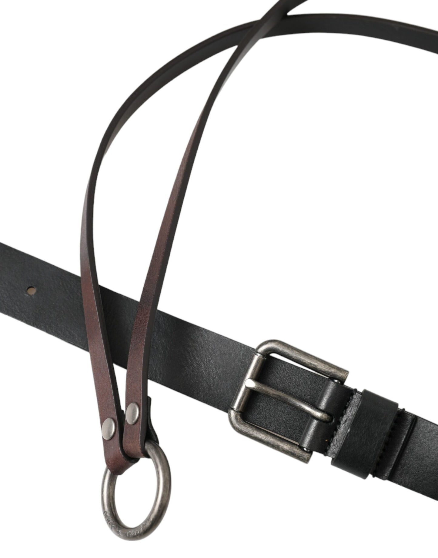 Ceinture Dolce & Gabbana en cuir noir et marron avec boucle en métal argenté