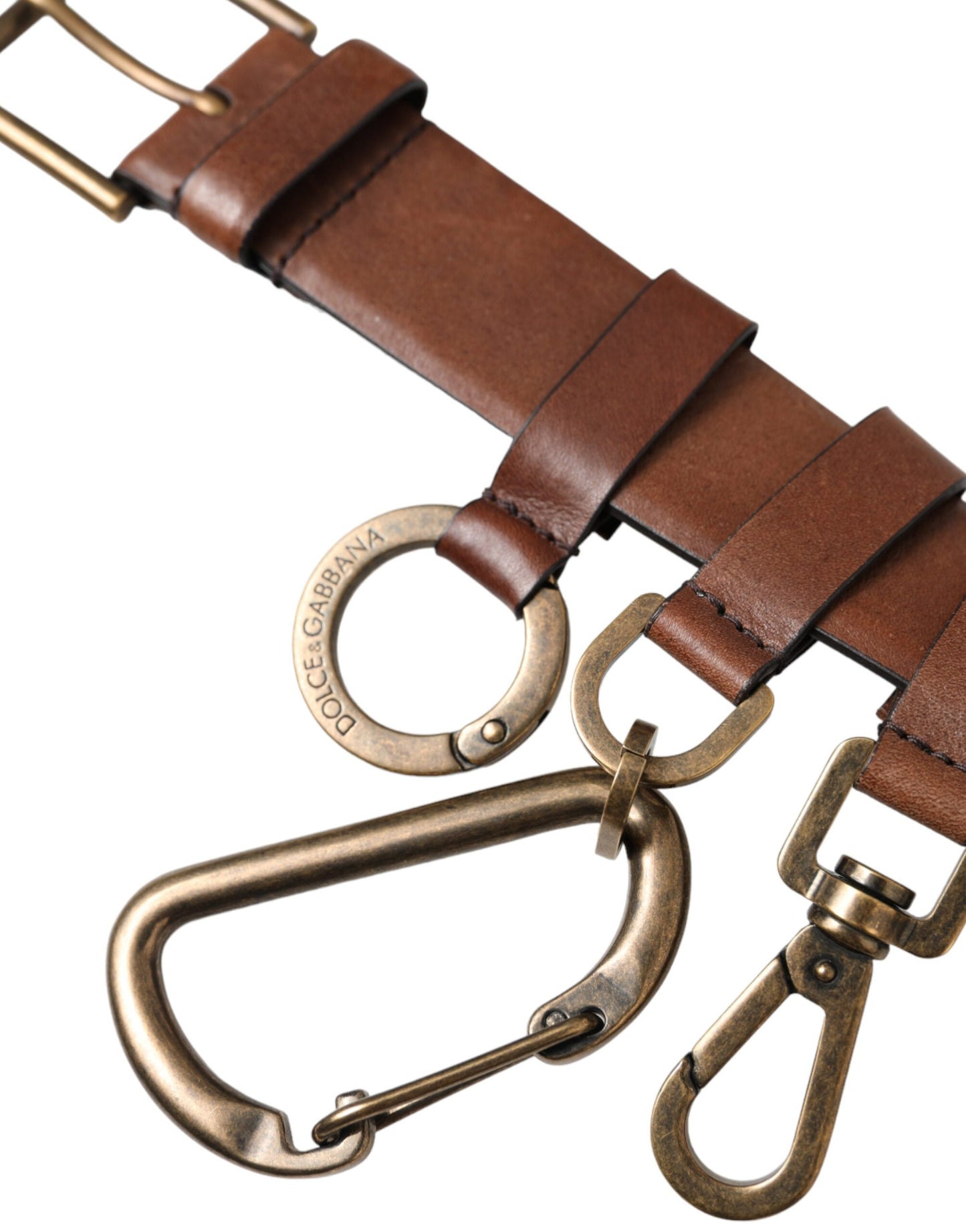 Ceinture Dolce & Gabbana en cuir de veau marron avec boucle en métal doré pour homme