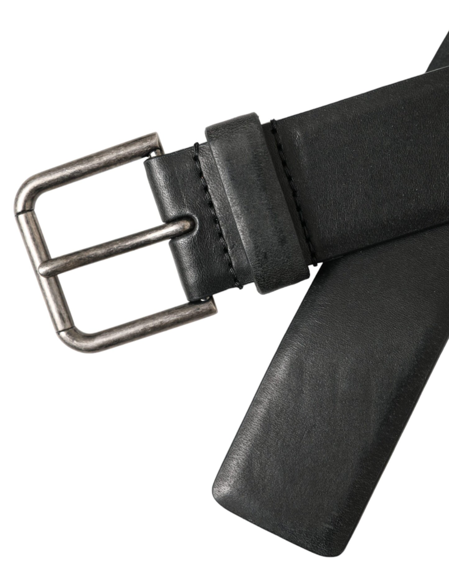 Ceinture Dolce & Gabbana en cuir de veau noir avec boucle en métal argenté