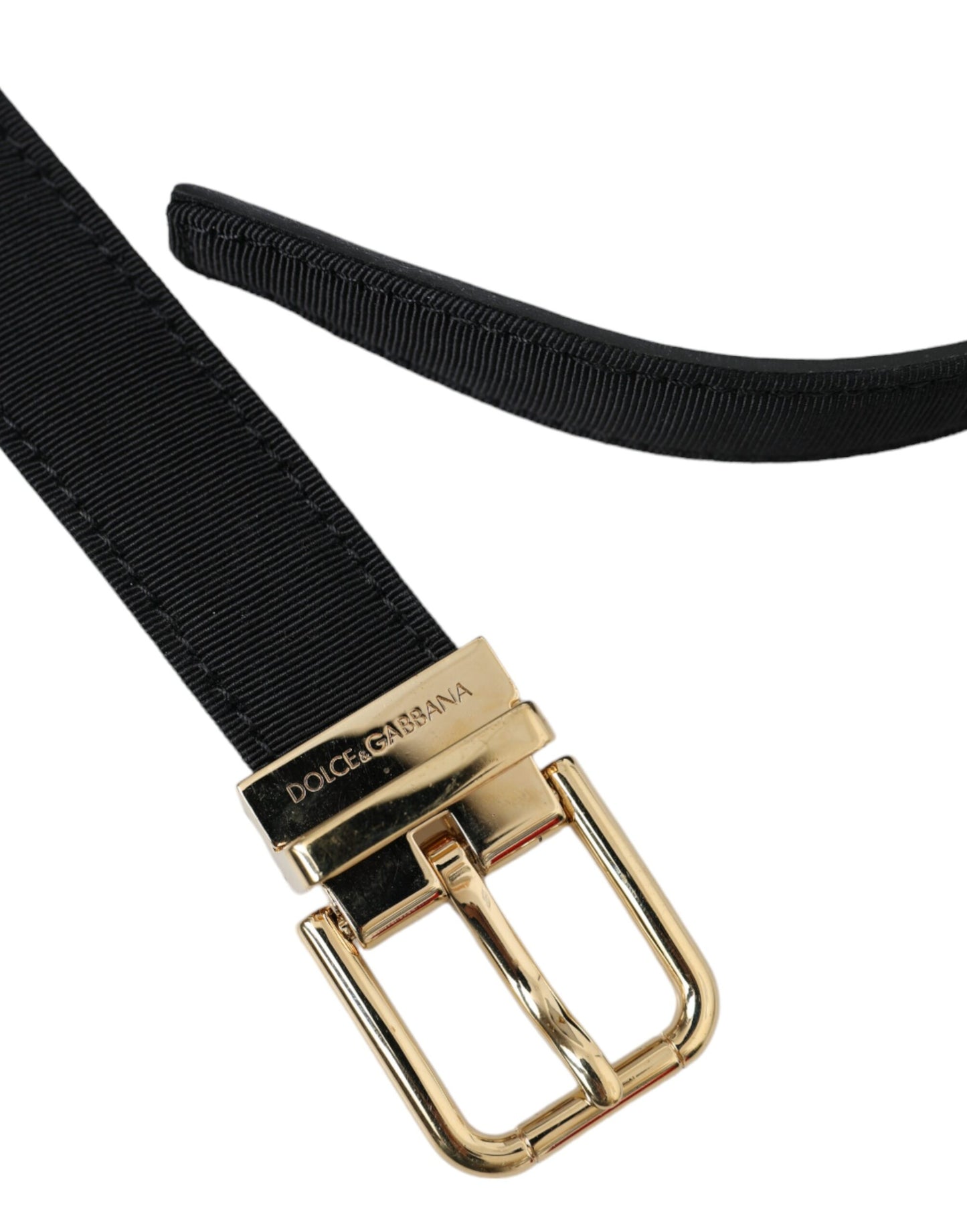 Ceinture Dolce & Gabbana en gros-grain noir avec boucle en métal doré pour homme