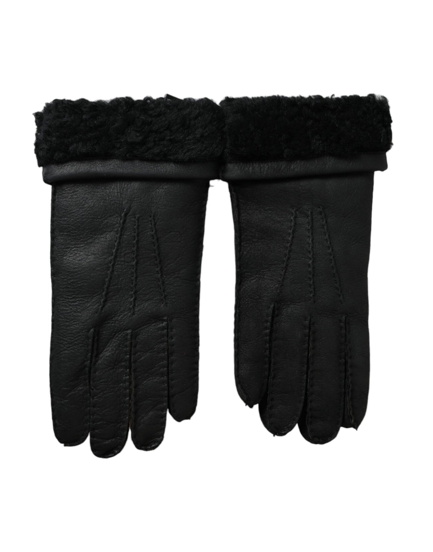 Dolce & Gabbana zwarte leren bont korte handschoenen
