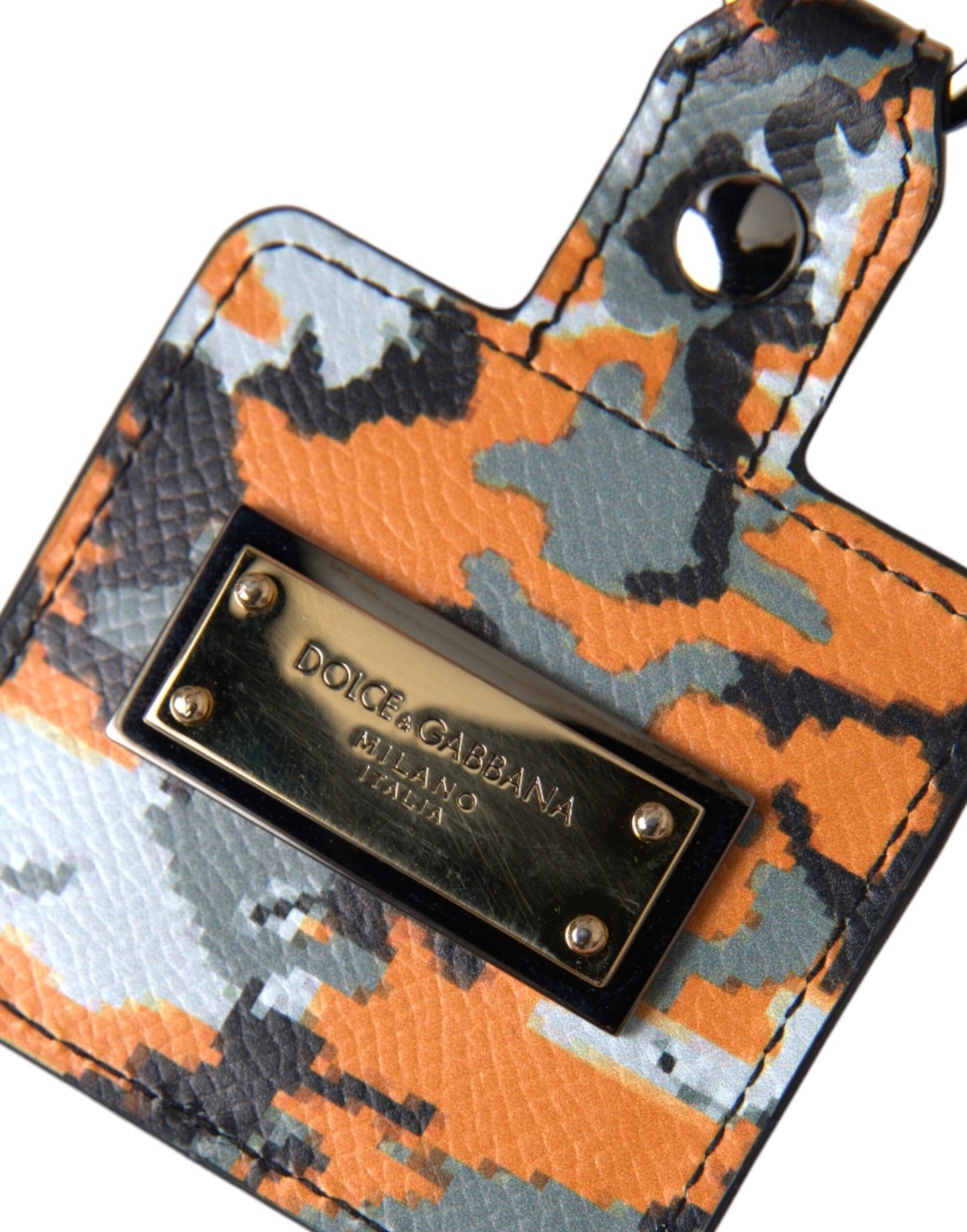 Dolce & Gabbana Multicolor Camouflage Print Leren Logo Metalen Airpods Case