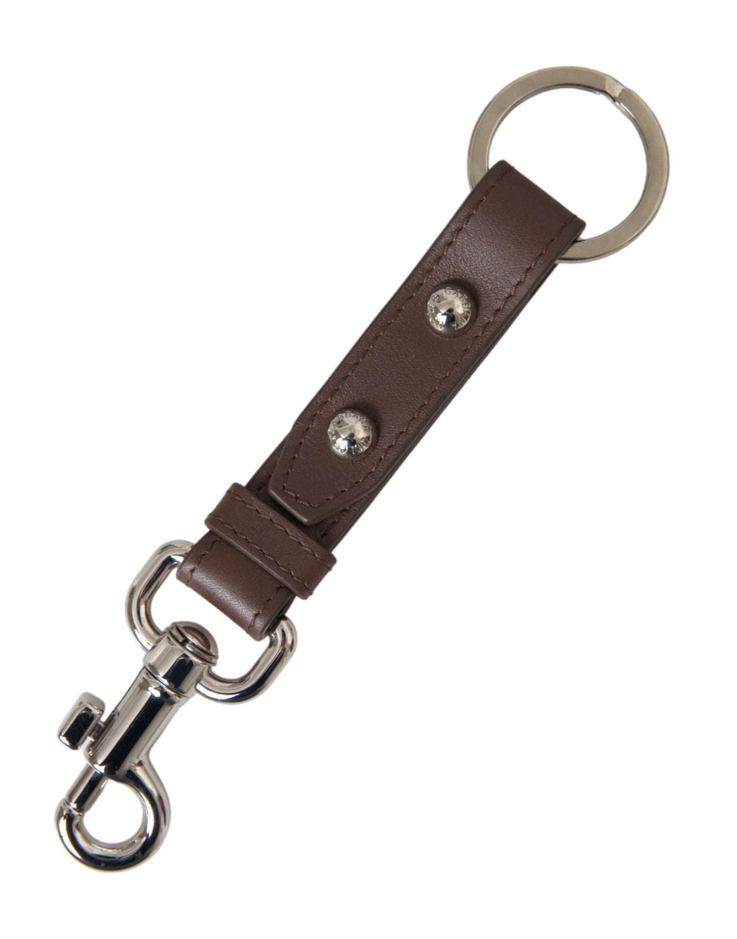 Dolce & Gabbana Bruin Effen Leren Zilveren Messing Sleutelhanger