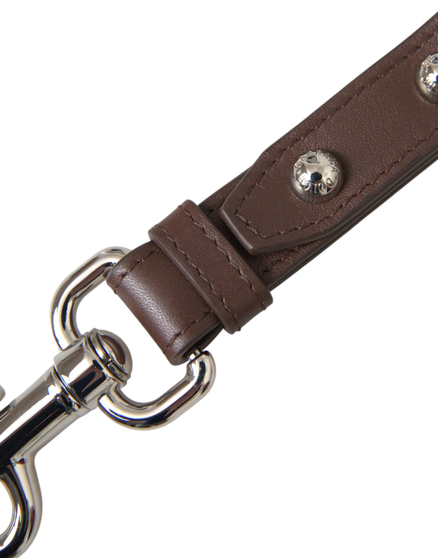 Dolce & Gabbana Bruin Effen Leren Zilveren Messing Sleutelhanger