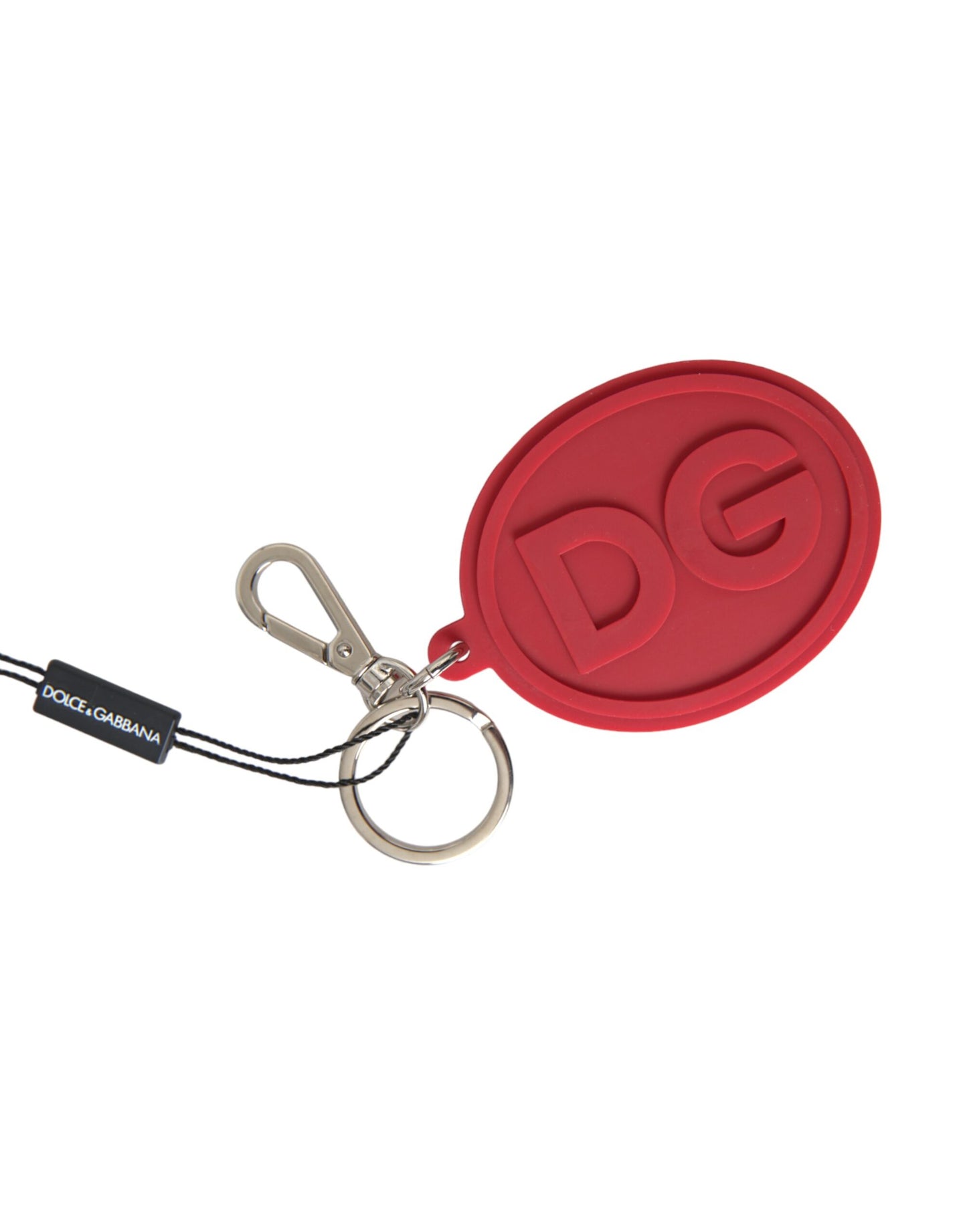 Dolce & Gabbana Rode Rubber DG Logo Zilveren Messing Metalen Sleutelhanger