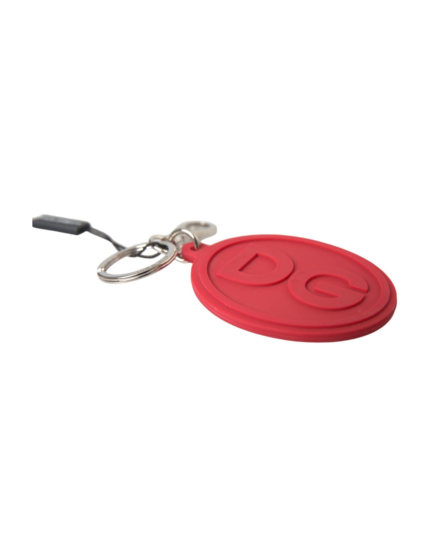 Dolce & Gabbana Rode Rubber DG Logo Zilveren Messing Metalen Sleutelhanger