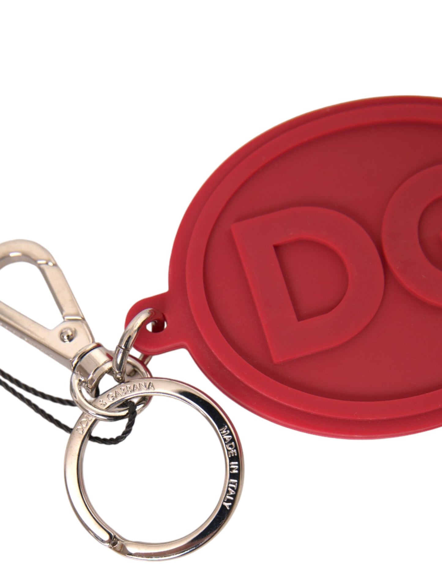 Dolce & Gabbana Rode Rubber DG Logo Zilveren Messing Metalen Sleutelhanger
