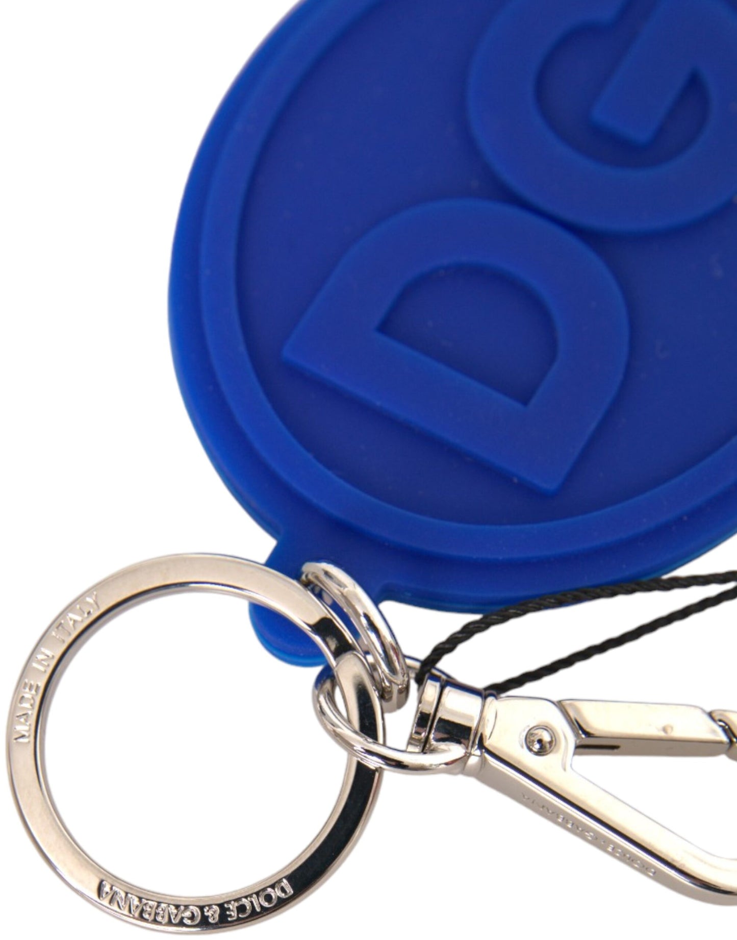 Dolce & Gabbana Blue Rubber DG Logo Zilveren Messing Metalen Sleutelhanger