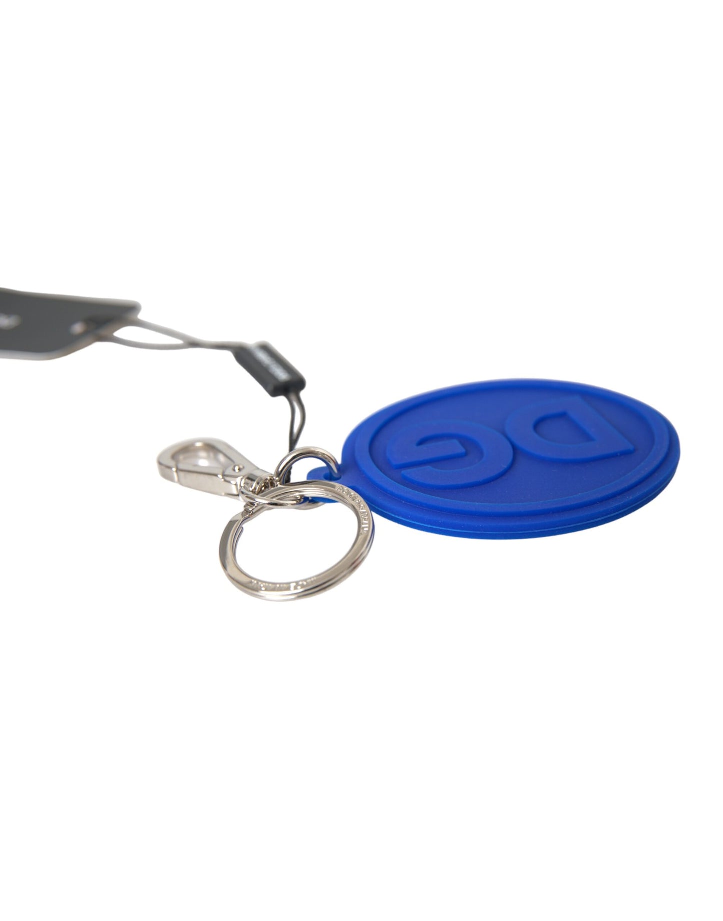 Dolce & Gabbana Blue Rubber DG Logo Zilveren Messing Metalen Sleutelhanger