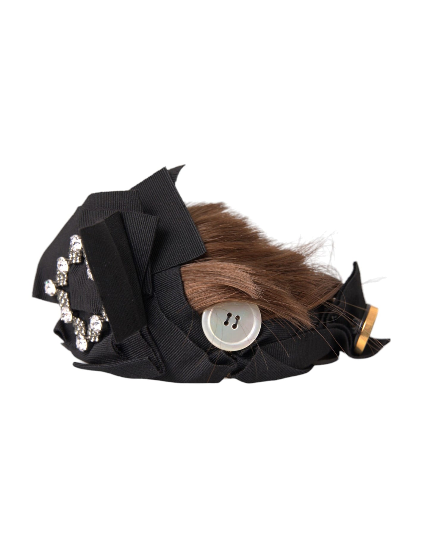 Dolce & Gabbana Zwarte Kristallen Knoop Bruin Haar Vrouwen Hoofdband Diadeem
