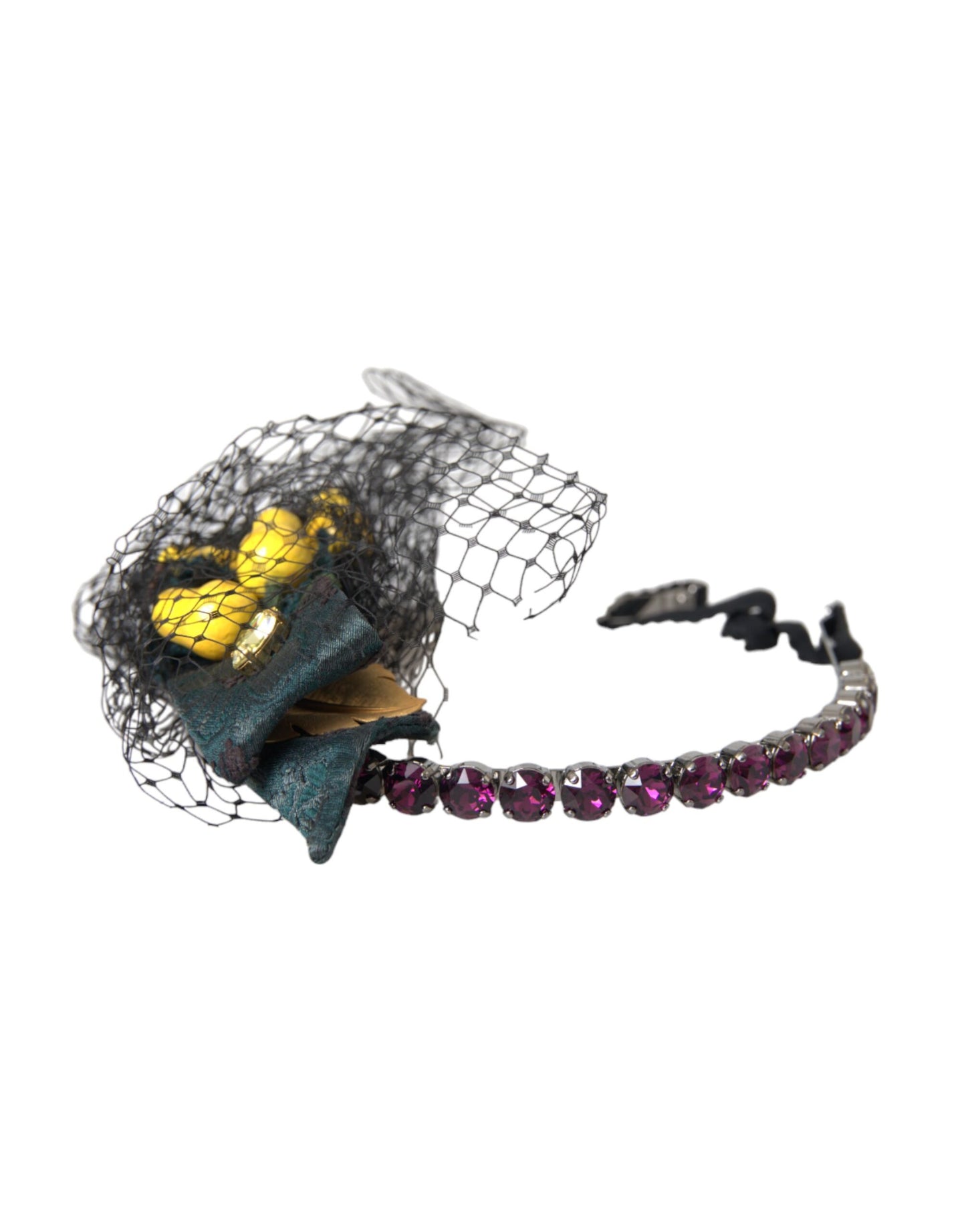 Dolce & Gabbana Zwarte Citroenen Sicilië Paarse Kristallen Net Hoofdband Diadeem