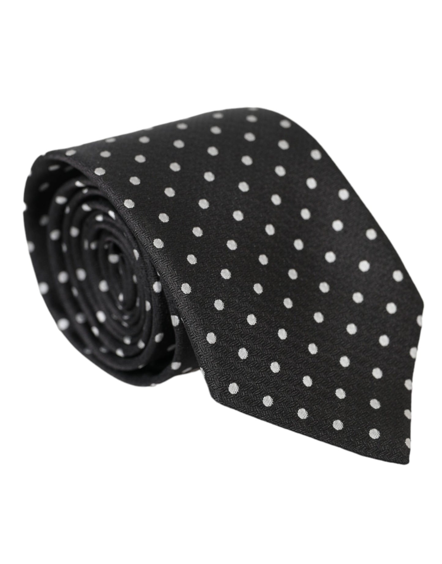 Dolce & Gabbana Zwart Wit Polka Dots 100% Zijden Stropdas Gezichtsmasker