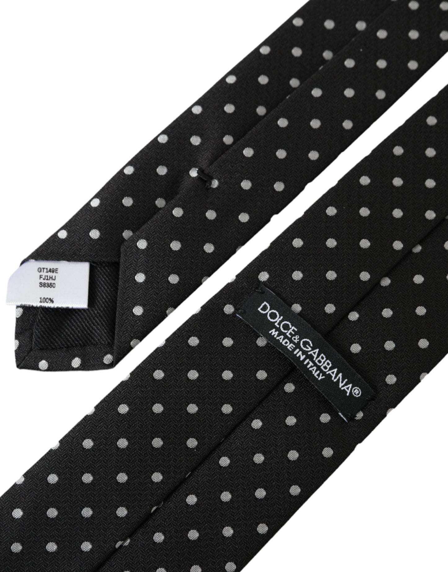 Dolce & Gabbana Zwart Wit Polka Dots 100% Zijden Stropdas Gezichtsmasker