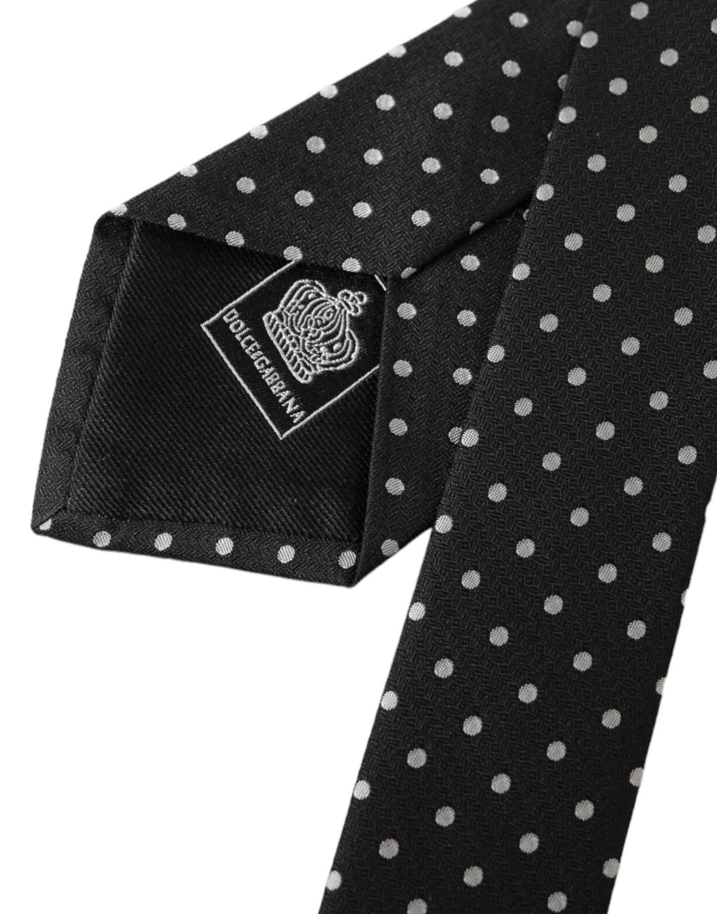 Dolce & Gabbana Zwart Wit Polka Dots 100% Zijden Stropdas Gezichtsmasker