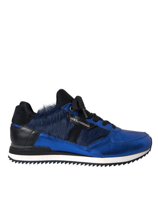 Sneakers en cuir de veau bleu et noir Dolce & Gabbana