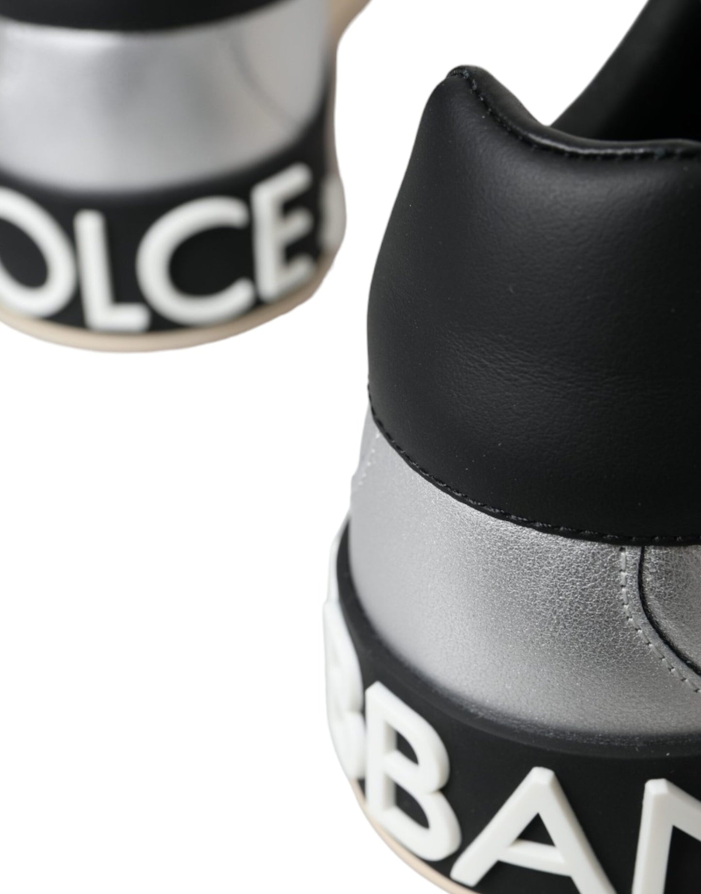 Sneakers en cuir de veau argenté Portofino de Dolce & Gabbana, chaussures homme.