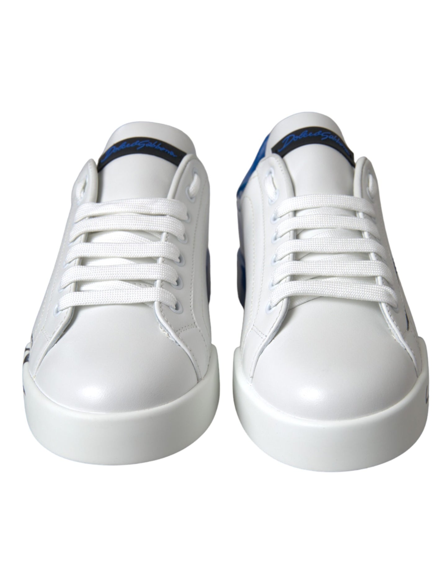 Dolce & Gabbana witte en blauwe leren low-top sneakers met logo