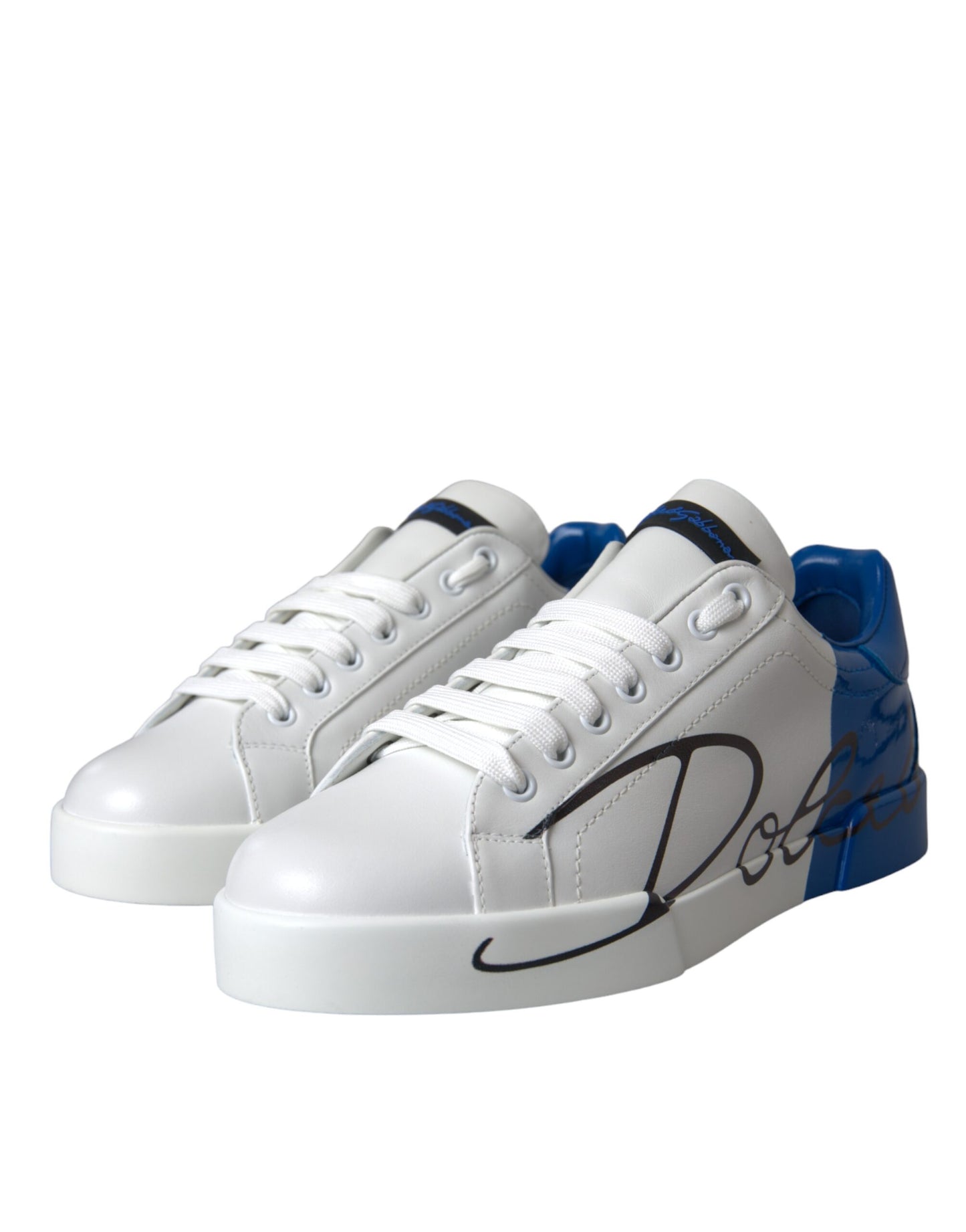 Dolce & Gabbana witte en blauwe leren low-top sneakers met logo