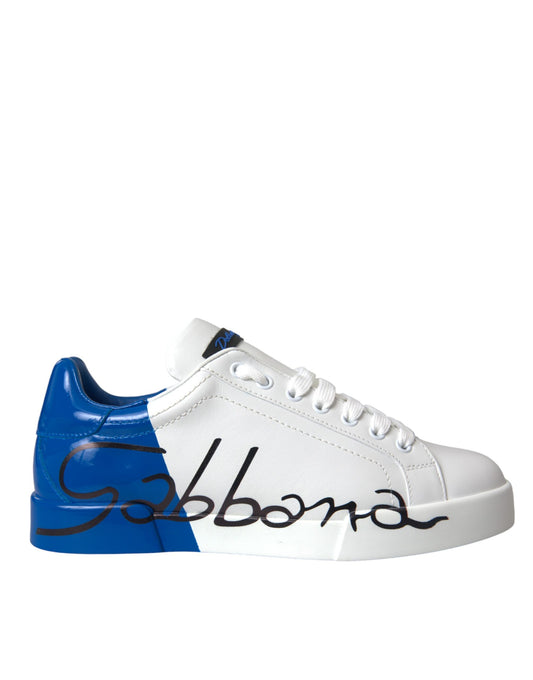 Sneakers basses en cuir blanc et bleu avec logo Dolce & Gabbana