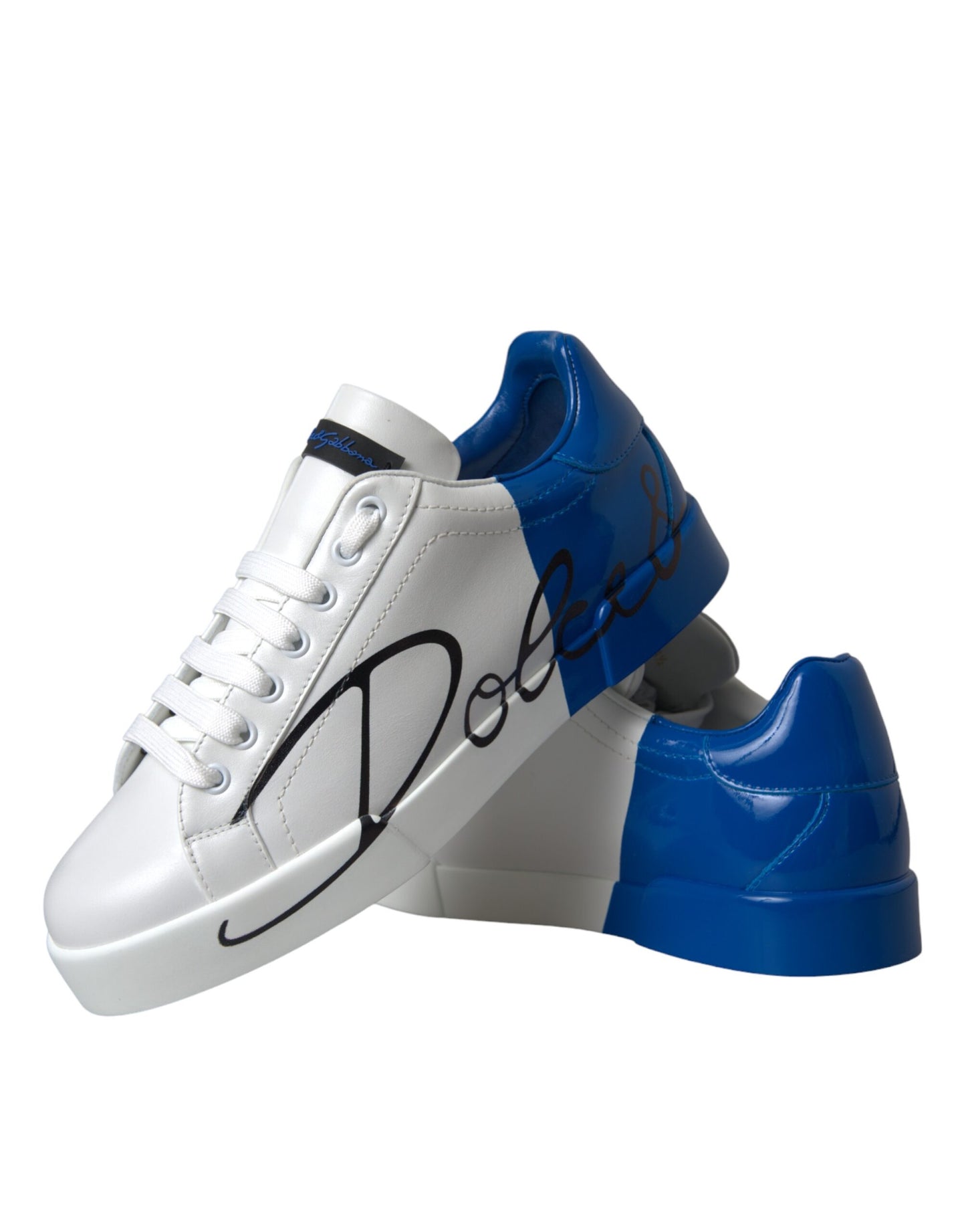 Dolce & Gabbana witte en blauwe leren low-top sneakers met logo
