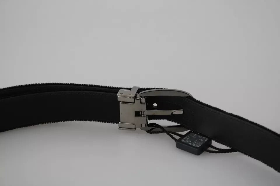 Ceinture pour homme Dolce & Gabbana en velours noir avec boucle en métal argenté