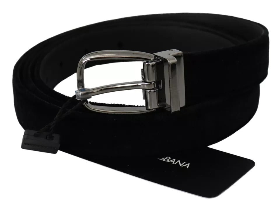Ceinture pour homme Dolce & Gabbana en velours noir avec boucle en métal argenté