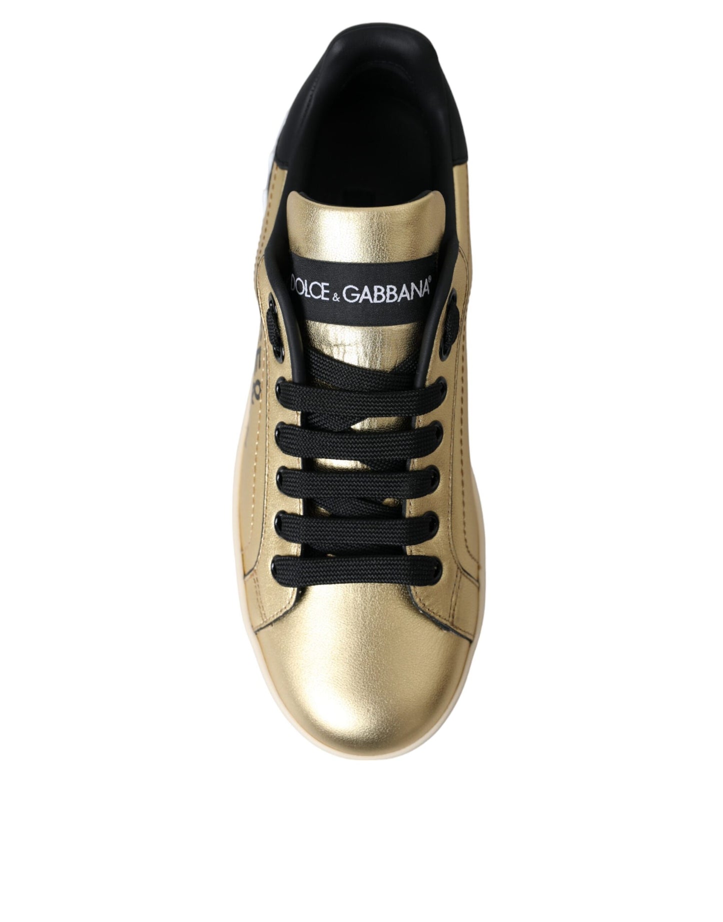 Sneakers en cuir de veau doré Portofino de Dolce & Gabbana, chaussures pour femmes.