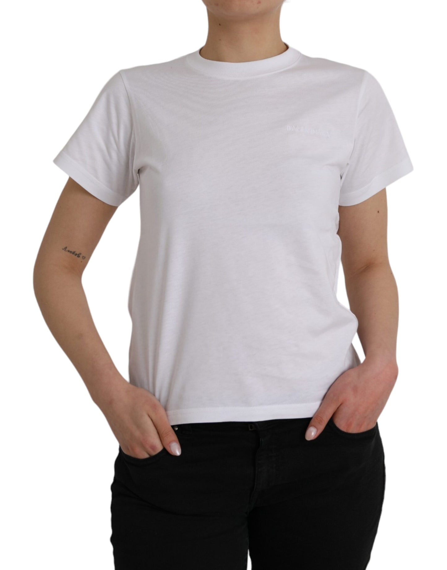T-shirt blanc en coton à manches courtes et col rond de Balenciaga