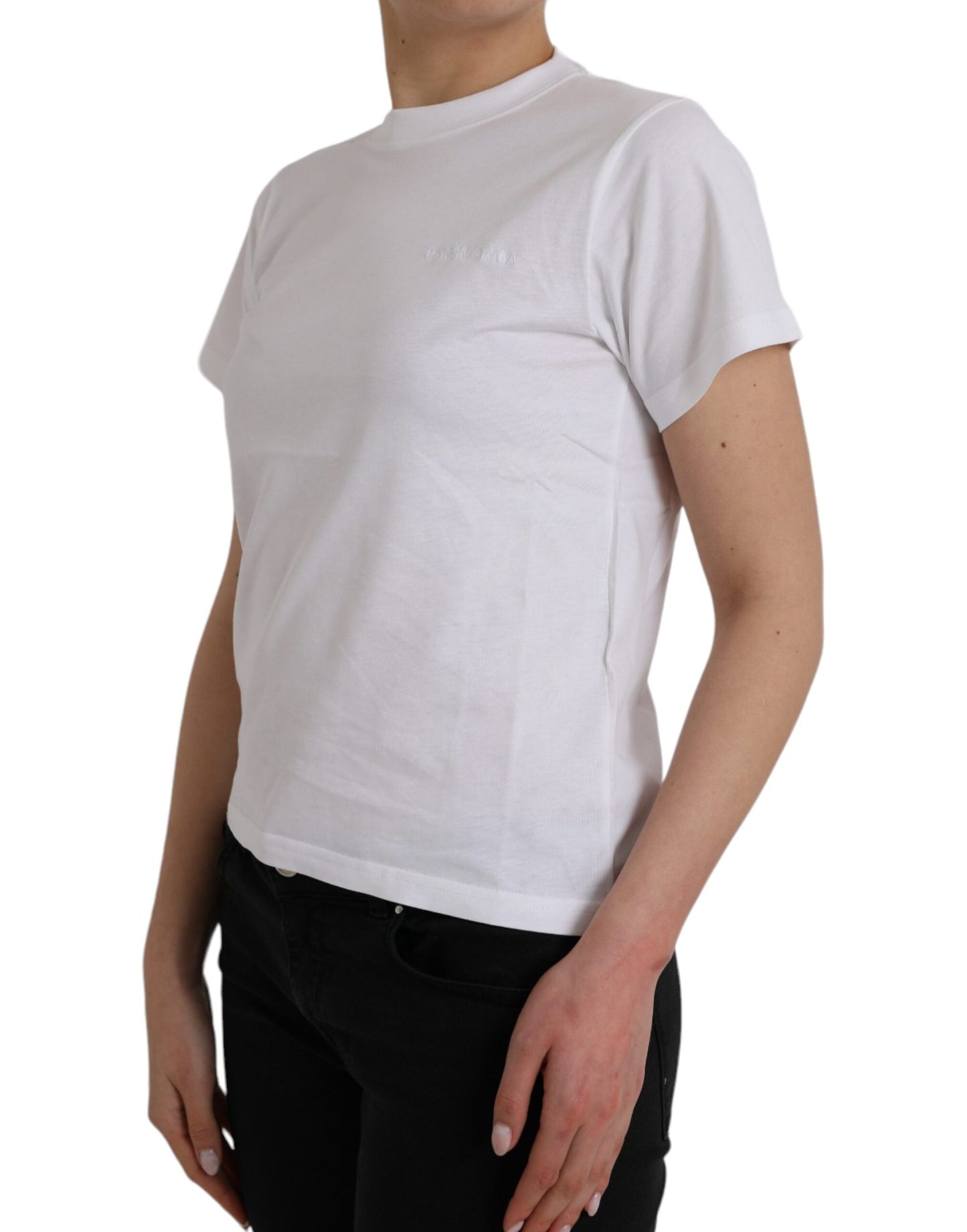 T-shirt blanc en coton à manches courtes et col rond de Balenciaga