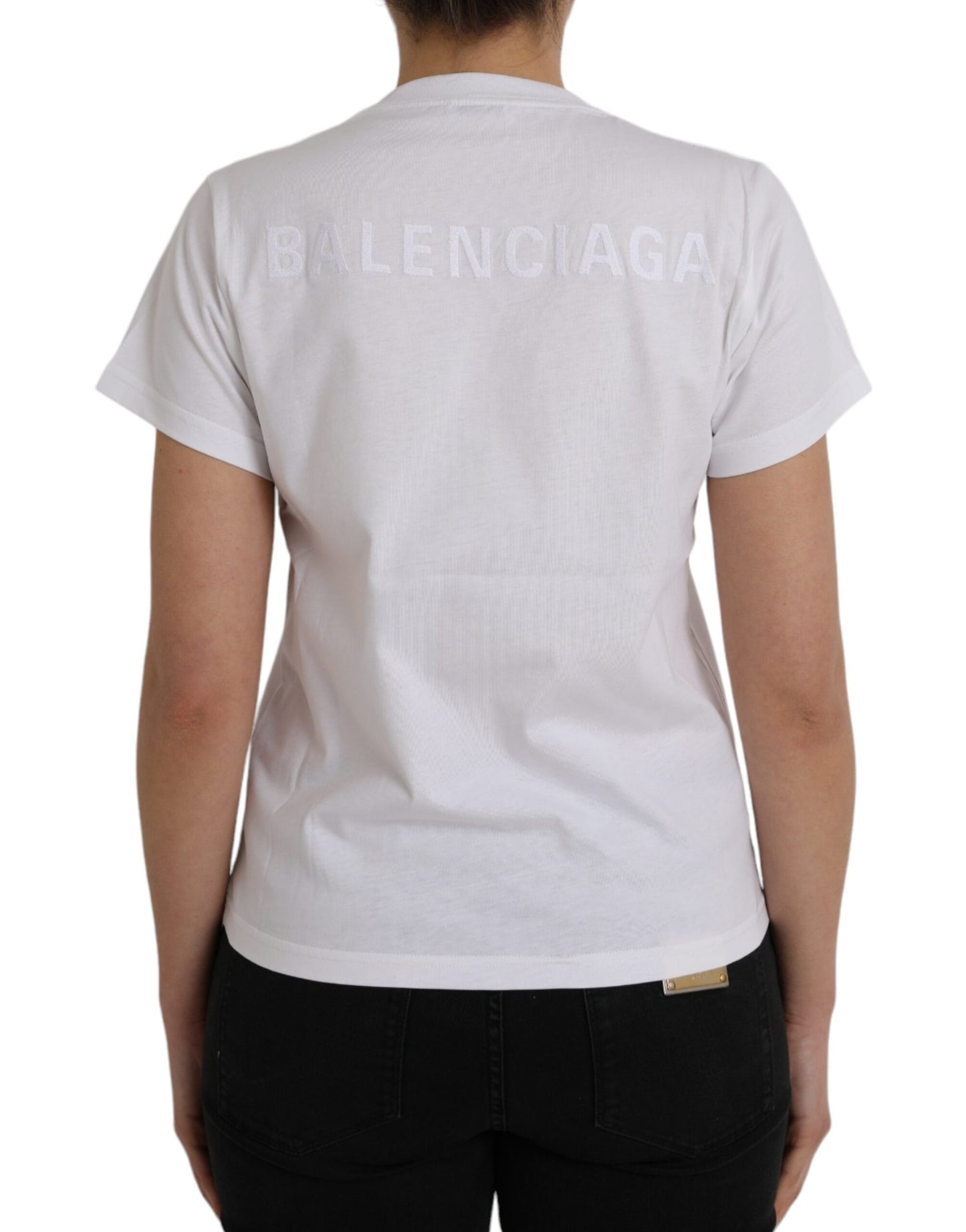 T-shirt blanc en coton à manches courtes et col rond de Balenciaga