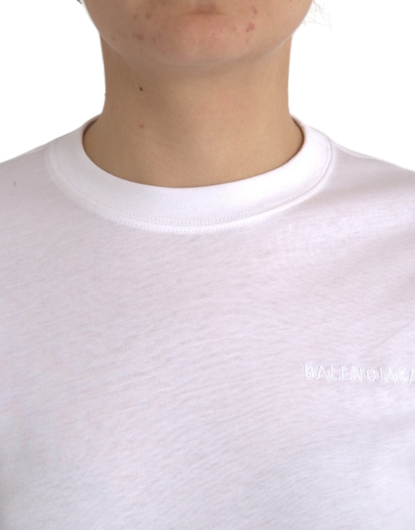 T-shirt blanc en coton à manches courtes et col rond de Balenciaga