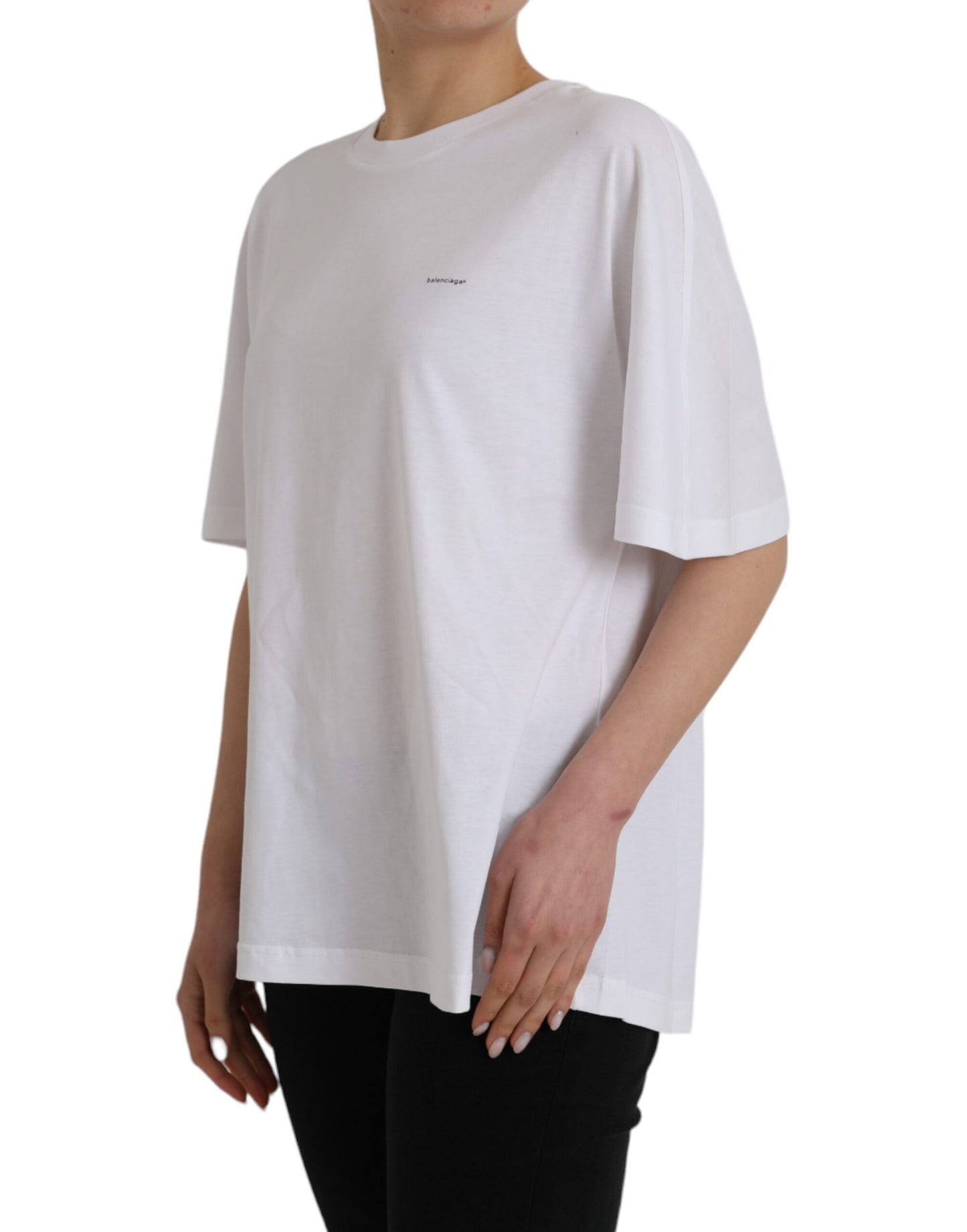 T-shirt blanc en coton à manches courtes et col rond de Balenciaga