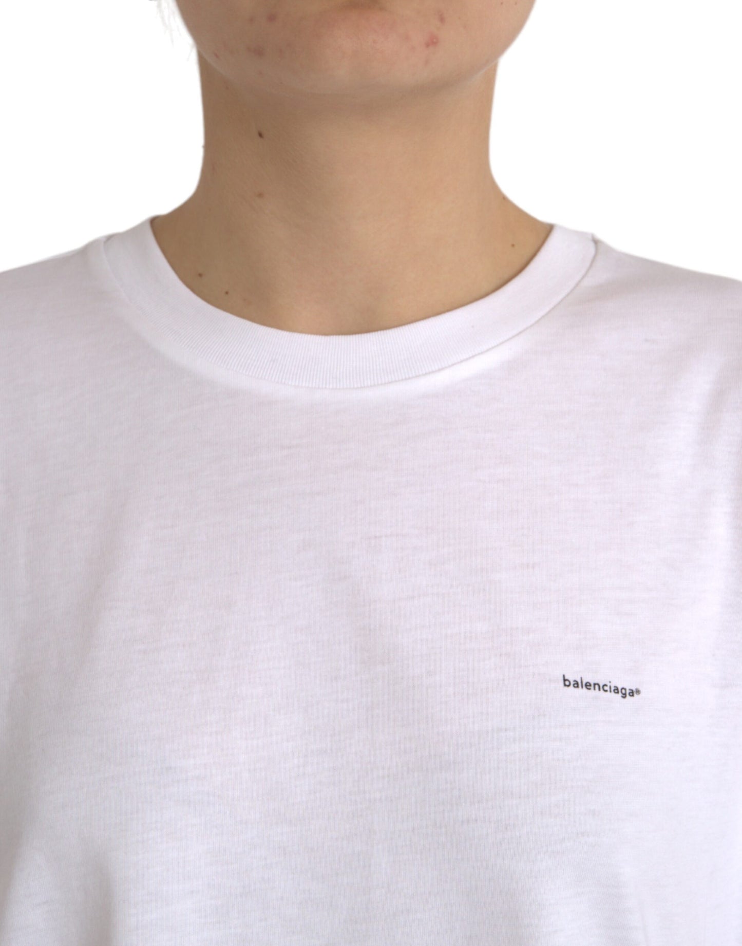 T-shirt blanc en coton à manches courtes et col rond de Balenciaga