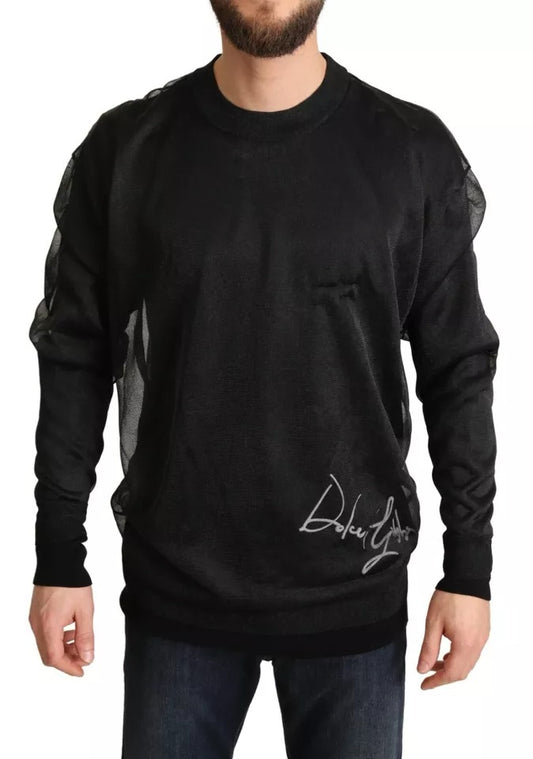 Pull en tricot à manches longues et col rond noir avec logo Dolce & Gabbana
