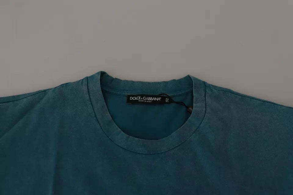 T-shirt en coton à col rond avec imprimé du logo bleu de Dolce & Gabbana