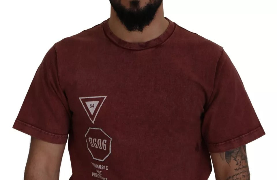 T-shirt en coton à col rond imprimé marron de Dolce & Gabbana