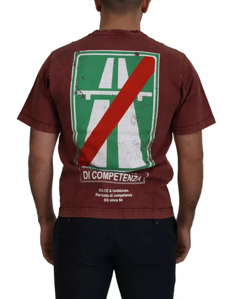 T-shirt en coton à col rond imprimé marron de Dolce & Gabbana