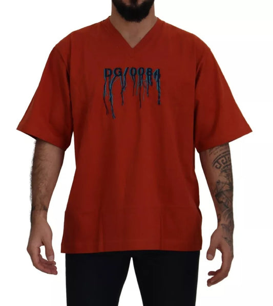Dolce & Gabbana wit katoenen T-shirt met rode logo-borduursel en ronde hals.