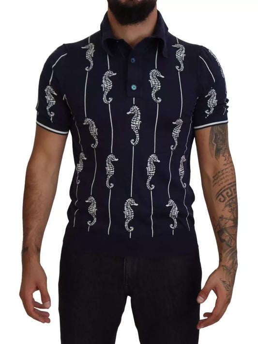 Dolce & Gabbana donkerblauwe polo-t-shirt met paardenkop-kraag