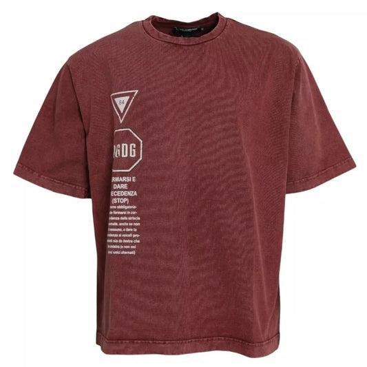 Dolce & Gabbana T-shirt met ronde hals, korte mouwen en maroen print.